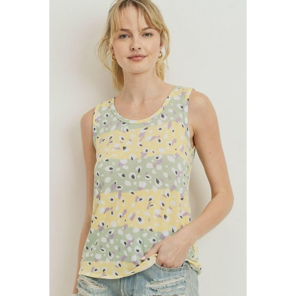 Printed Terry Back Opened Sleeveless Top