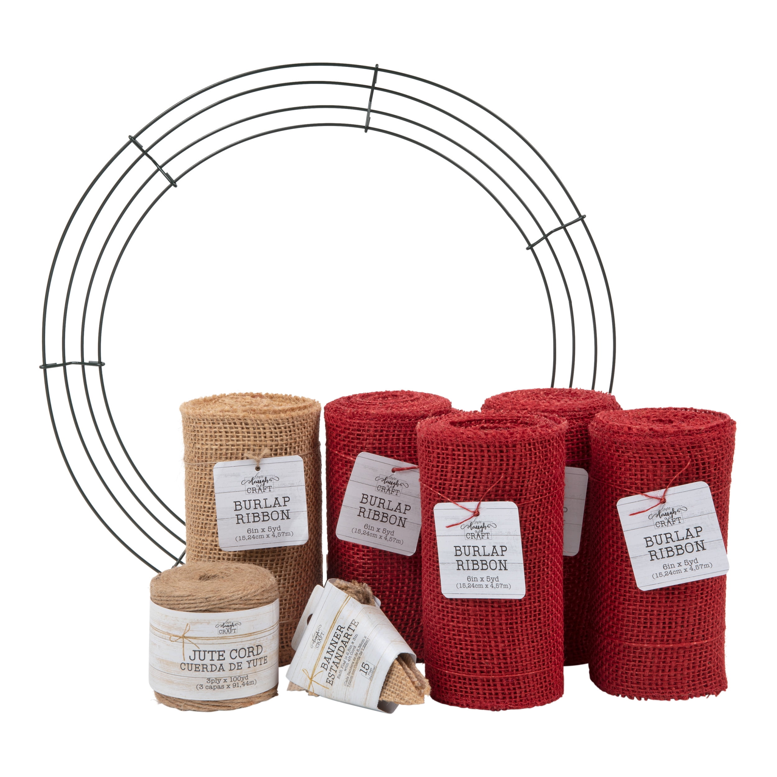 Love, Laugh, Craft 18" Dia. Valentine Love Burlap Wreath Project Kit, Precut, Red/Beige