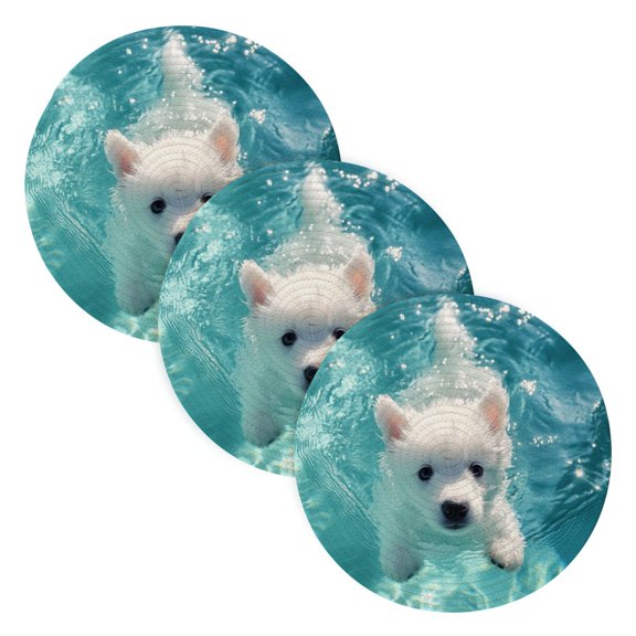 BZSMCE Mats for Pots,Pans Place White Puppy Swimming Simple Style Pattern Pot Mats