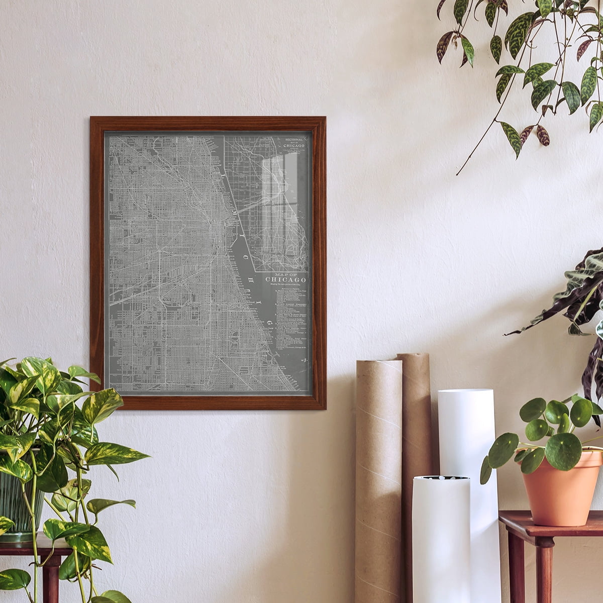 City Map of Chicago -Framed Print w/glass-Chestnut