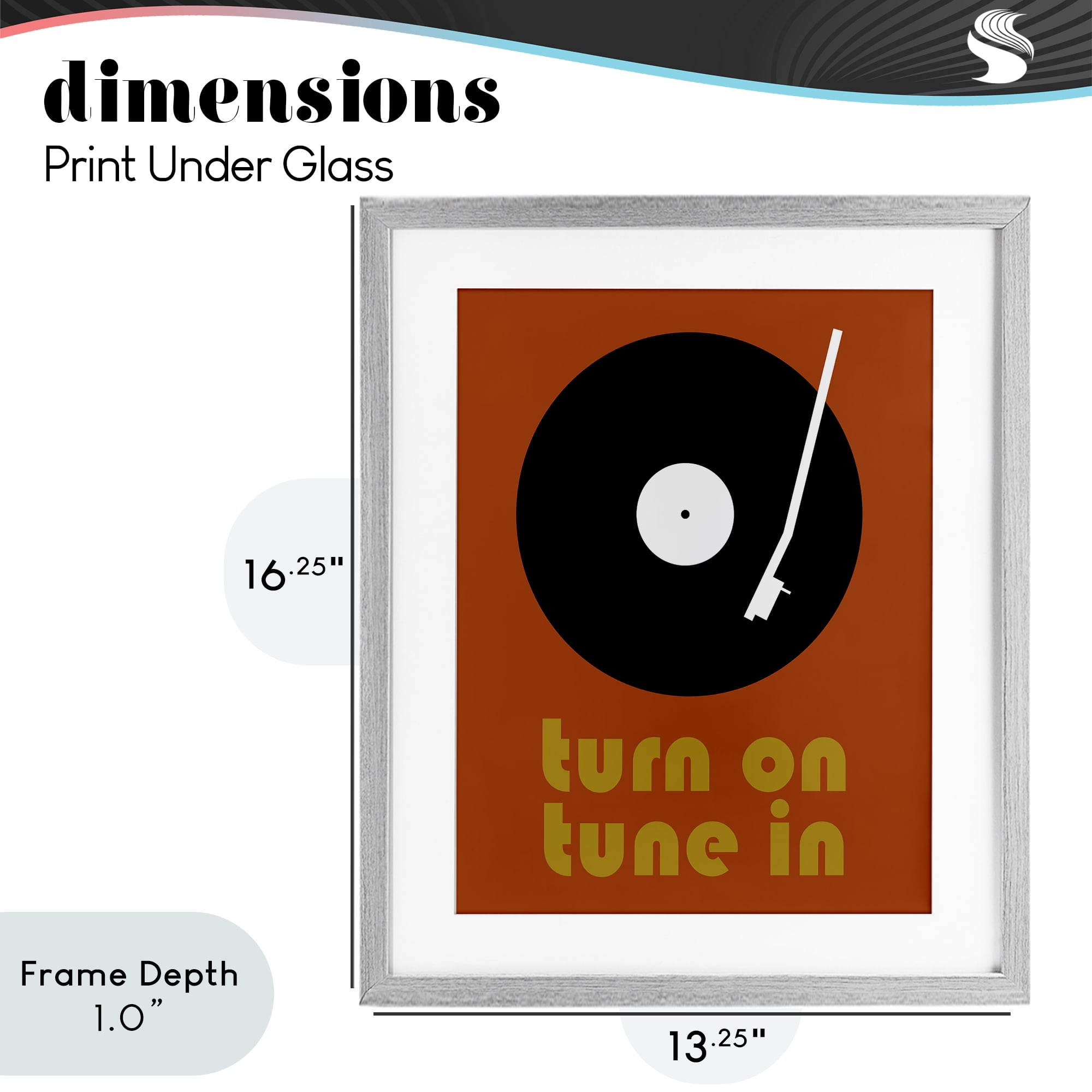 Stupell Industries Turn On Tune In Gray Framed Print Under Glass, design by Tom Quartermaine