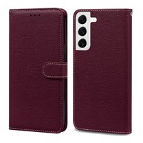 Wallet Case for Samsung Galaxy S21, Drop Resistant Card Slots Flip Cover with Stand Magnet Wrist Strap Phone Cover for Samsung Galaxy S21 6.2 Inch,Winered