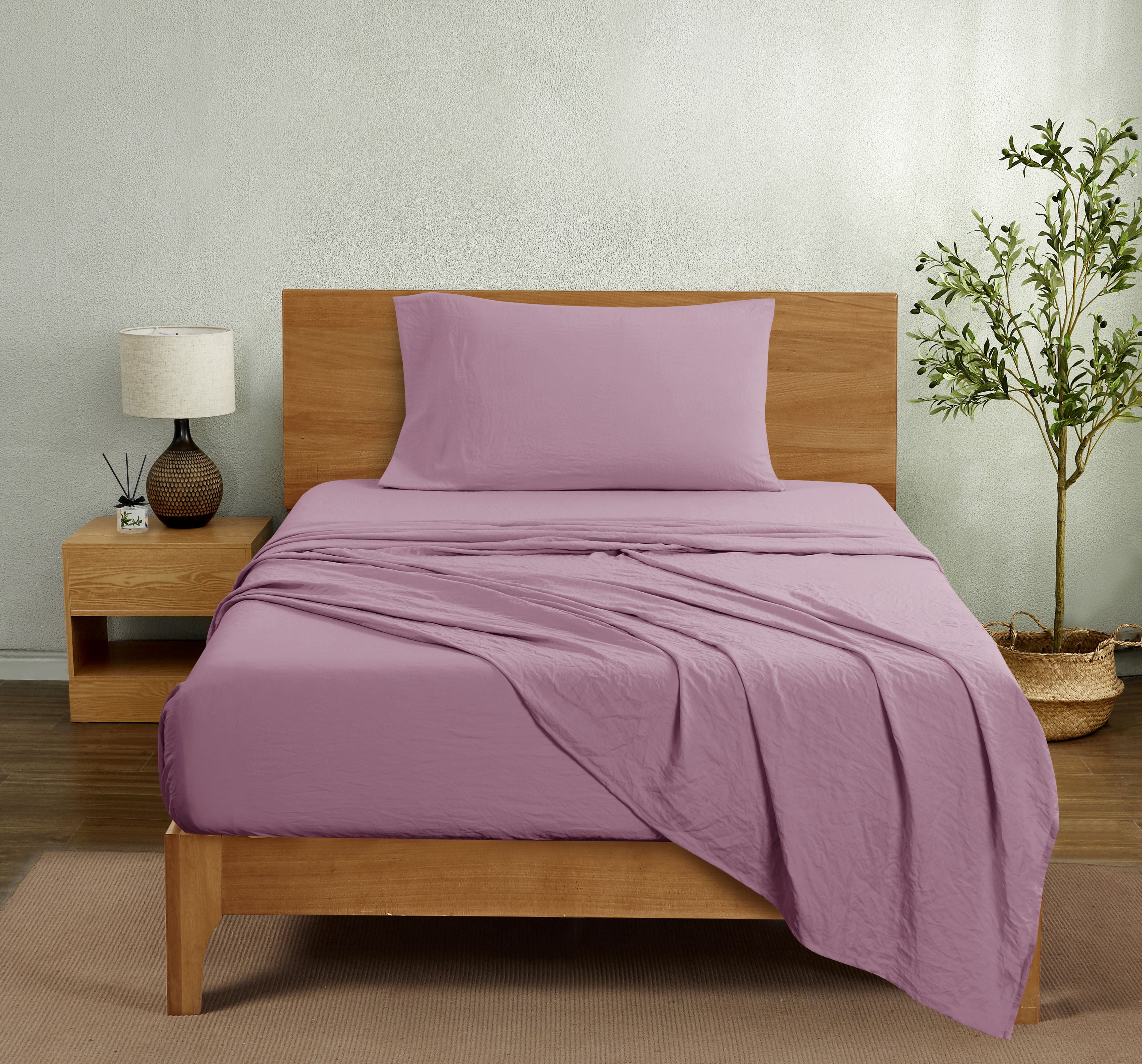 Mainstays Washed Ultra Soft Microfiber Bed Sheet Set, Twin-XL, Lilac Bloom, 3 Piece