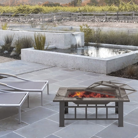 Ikayaa Metal Garden Backyard Fire Pit Patio Square Firepit Stove