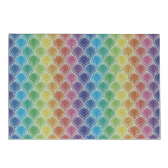Geometric Cutting Board, Rainbow Colored Ornamental Vintage Floral Arrangement Leaf Pattern Retro Design, Decorative Tempered Glass Cutting and Serving Board, Small Size, Multicolor, by Ambesonne