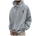 thumbnail image 2 of RUTAYY Men's Hoodie Long Sleeve Drawstring Front Pocket Small Cross Graphic Print Pullover Sweatshirt Grey, 2 of 4