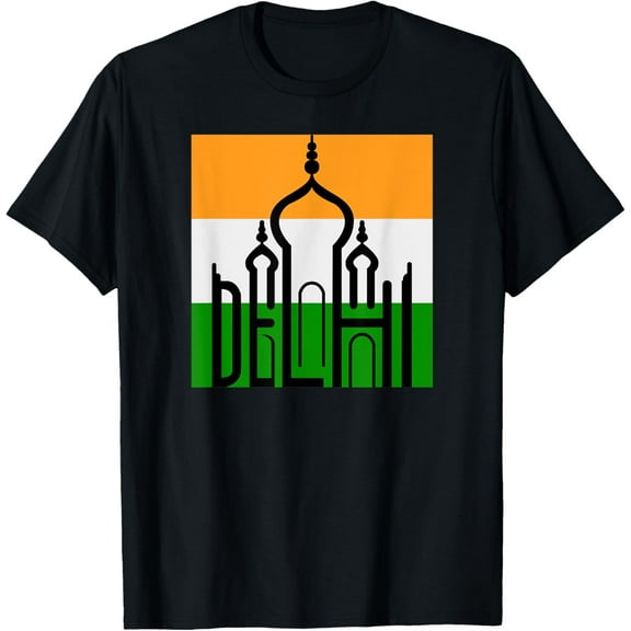t-shirt Delhi India Silhouette Taj Mahal Souvenir India Flag T-ShirtMen and women can wear, black T-shirts, gifts. Age: M,L，XL 2XL, 3XL, 4XL