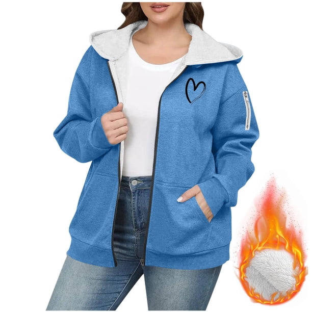 HongQid Women's Sherpa Plus Size Casual Fuzzy Hoodies Sweatshirt Long Sleeve Full Zipper Track Tops Athletic Jackets with Pockets