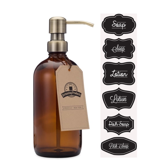 Amber Glass Bottle Soap and Lotion Dispenser with Brass Pump - Bird Head - 16 oz - by Jarmazing Products