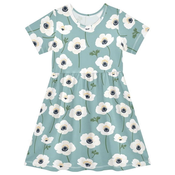 joogoo Flowers Paint Girls' Short Sleeve Dress Kids Dresses 5-6T
