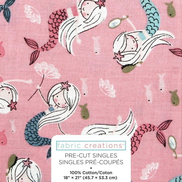 FABRIC CREATIONS Pink with Mermaids Cotton Fat Quarter 45 × 53 cm (18 × 21 in), 18x21