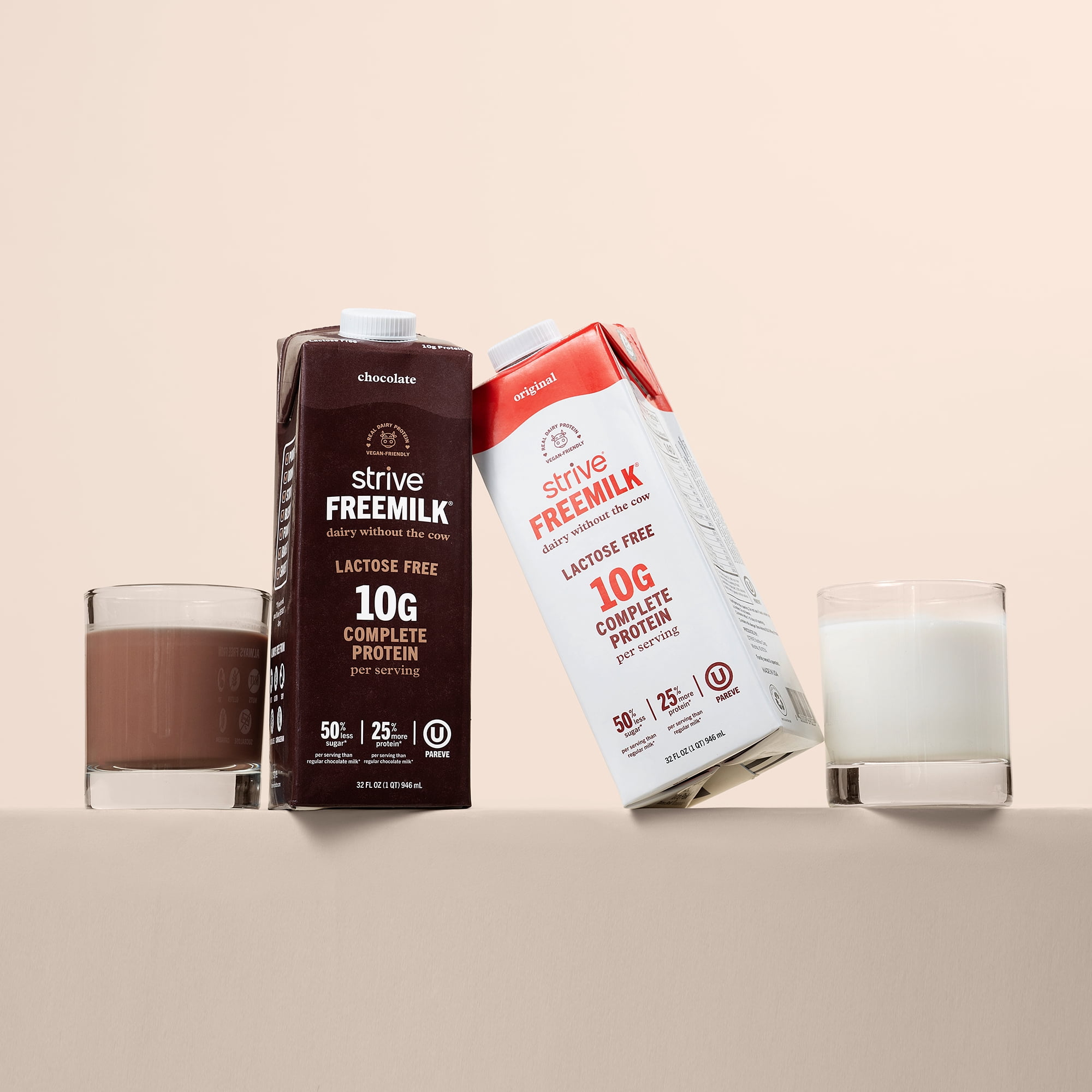 Strive Freemilk Original 32 fl oz, Lactose-Free, Shelf Stable, Vegan-Friendly, 10g Protein, Low Sugar, Kosher Pareve, Milk Alternative