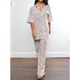 thumbnail image 6 of Rdhnmea Women Ric Rac Pattern 2 Piece Pajama Set Short Sleeve Button Down Shirt Blouse Satin Wide Leg Lounge Pants Soft Sleepwear, 6 of 9