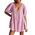 thumbnail image 3 of Womens Oversized Striped Romper Dress Shorts Jumpsuit Beach Vacation Clothes with Pockets Pink S, 3 of 8