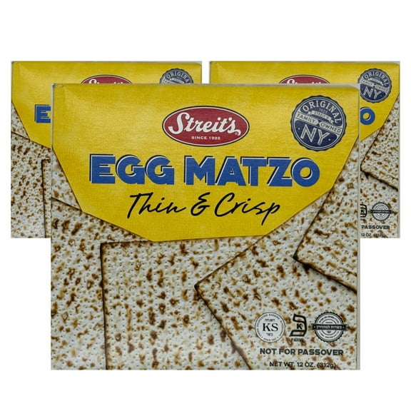 Streit's Egg Matzo - Thin & Crispy, Kosher Certified, Family Owned, Pair with Soups, Spreads & Salads (12oz, Pack of 3)