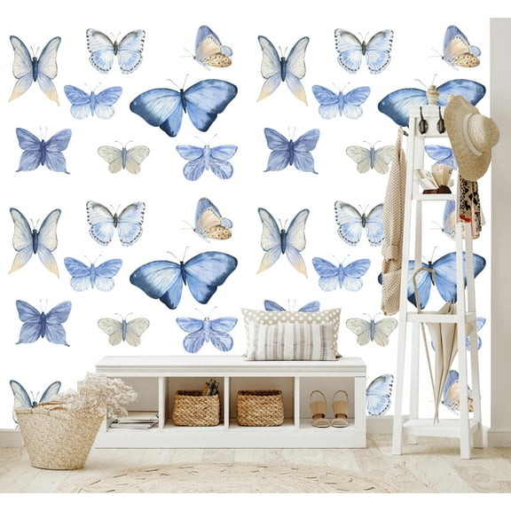 Blue Fairy Butterflies Wallpaper Peel and Stick 10'L x 24''W