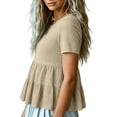 thumbnail image 5 of Ashirexll Summer Tops for Women Solid Color Spring Summer Fashion Casual Flared Short Sleeve Round Neck Top for Everyday, 5 of 6