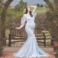thumbnail image 2 of Odeerbi Maternity Dress for Photoshoot Womens Photography Props Lace Leaky Shoulders Floor-length Pregnant Dresses Blue, 2 of 5