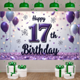 thumbnail image 5 of Purple Theme 17th Birthday Banner Balloon Decor Display Firework Design Glitter Accent 17th Birthday Backdrop for 17th Birthday Party Teen Celebration Indoor Party, 5 of 9