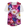 thumbnail image 3 of LYXSSBYX Womens T Shirts Graphic Tees Trendy Women's Fall and Summer Sexy Short Sleeved Neck Printed Color Lace Patchwork Fold T-Shirt Top Blouse, 3 of 5