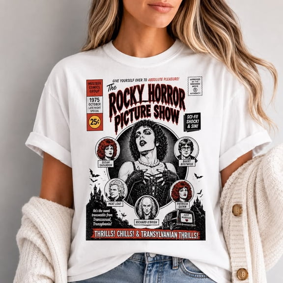Rocky Horror Picture Show Retro Graphic T-Shirt, Vintage 1975 Horror Movie Poster Unisex Tee