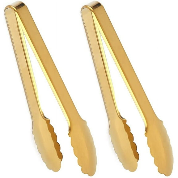 2 Pack 9 Inch Gold Serving Tongs Gold Serving Utensils Salad Tongs Buffet Tongs Non-slip & Easy Grip Stainless Steel Gold Plated Buffet Serving Tongs, Salad, Ice, Oven