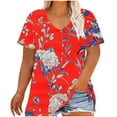 thumbnail image 2 of JTZGDY Plus Size Womens Summer Tops Vintage Printed Short Sleeve Round Neck Graphic T-Shirts Loose Fit Blouses Trendy Oversized Soft Cotton Tees Multicolor#06 XXXL, 2 of 6