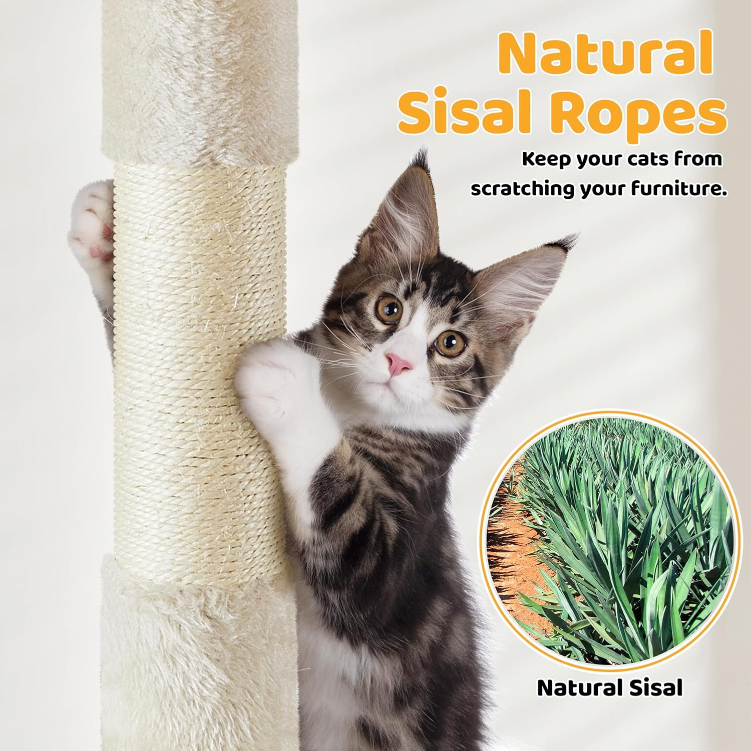 LibraMAl Cat Tree, 54in Tall Cat Tower for Indoor Cats with Extended Platform & Basket, Spacious Cat Condo, Funny Hammock, Scratching Posts and Ladder, Beige