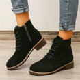 thumbnail image 2 of B91xZ Bottines à Talon Bas pour Femmes Bout Rond Bottes de Combat Lacets Compensés Moto, Noir 7, 2 of 5