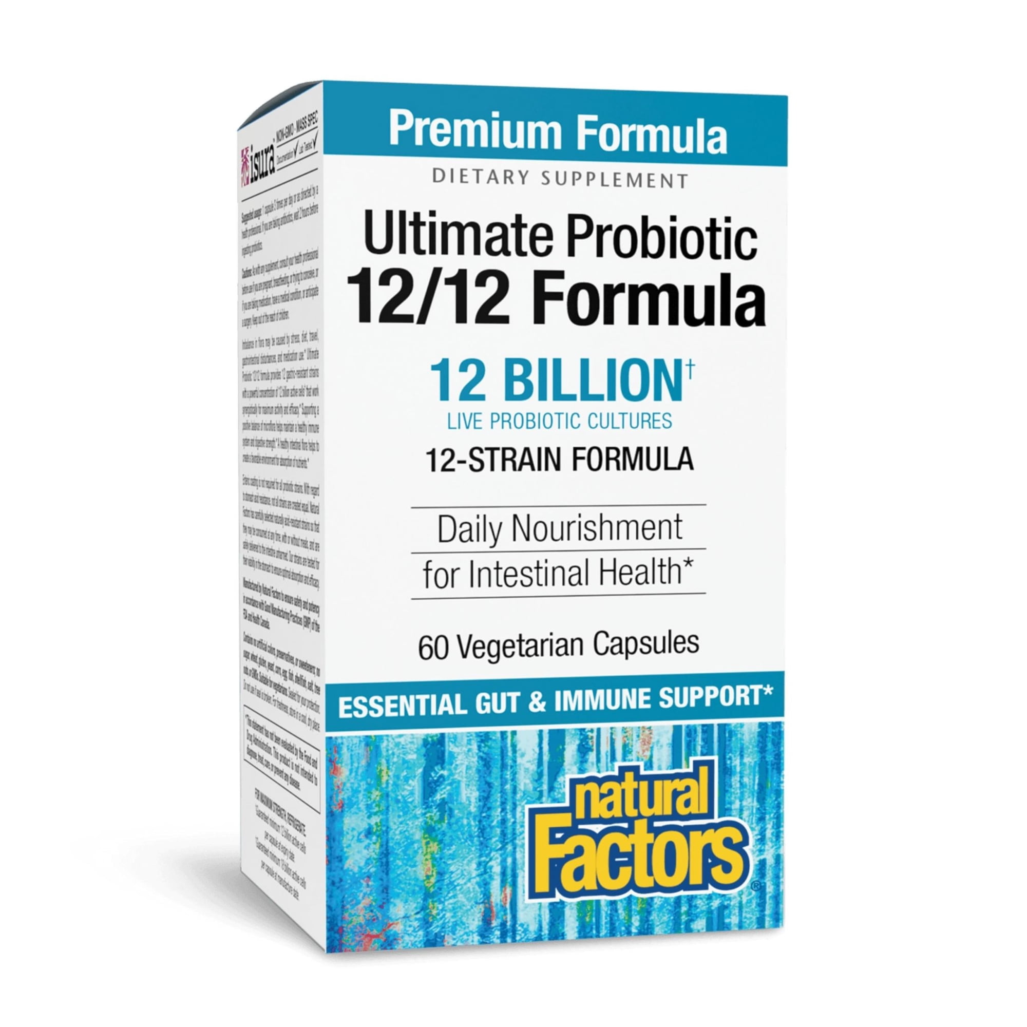 Natural Factors Ultimate Probiotic 12/12 Formula, Daily Probiotic for Ongoing Digestive Support, 12 Strains, 12 Billion CFU, 60 Vegetarian Capsules