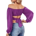 thumbnail image 3 of Solid Color Long Sleeved Women Off Shoulder Crop Tops Sexy Blouse, 3 of 5