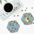 thumbnail image 5 of Pofeuu Cute Donut Print Leather Coasters Set of 6, Round Cups Mugs Mat Pad for Home Kitchen Heat Resistant Drink Coasters,Hexagon, 5 of 7