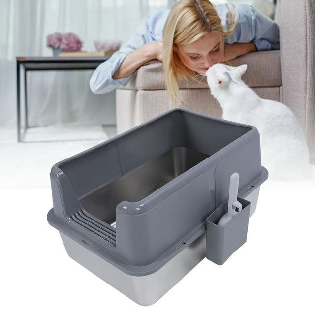 Stainless Steel Cat Litter Box Top Entry Anti Splashing Large Metal Kitty Toilet for Big Cats