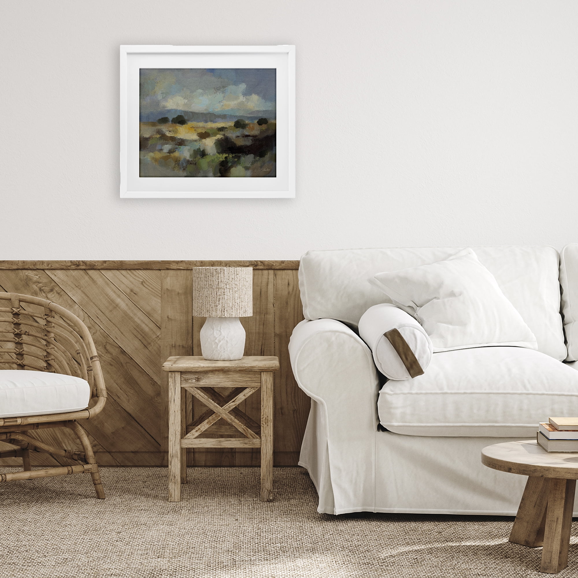 Stupell Industries Muted Blue Landscape with Clouds White Framed Print Under Glass, design by Silvia Vassileva