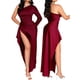thumbnail image 3 of Vestido para Invitada de Boda para Mujer, de Otoño, con un Solo Hombro, de Satén, Ajustado, con Abertura Alta, Vestidos Formales de Fiesta Vino Tinto S, 3 of 7