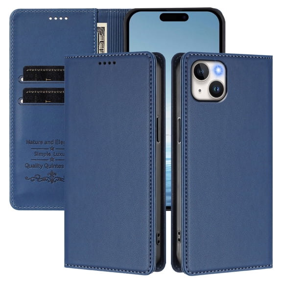 Wallet Case for iPhone 13 with RFID Blocking, PU Leather Flip Folio Phone Case with Card Slots Cash Pocket Kickstand Magnetic Clasp Full Body Protection Shockproof Cover, Darkblue