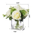 thumbnail image 4 of Enova Home Mixed Artificial Silk Roses and Eucalyptus Leaves Fake Flower Arrangement in Cube Glass Vase with Faux Water for Home Office Wedding Decór, 4 of 4