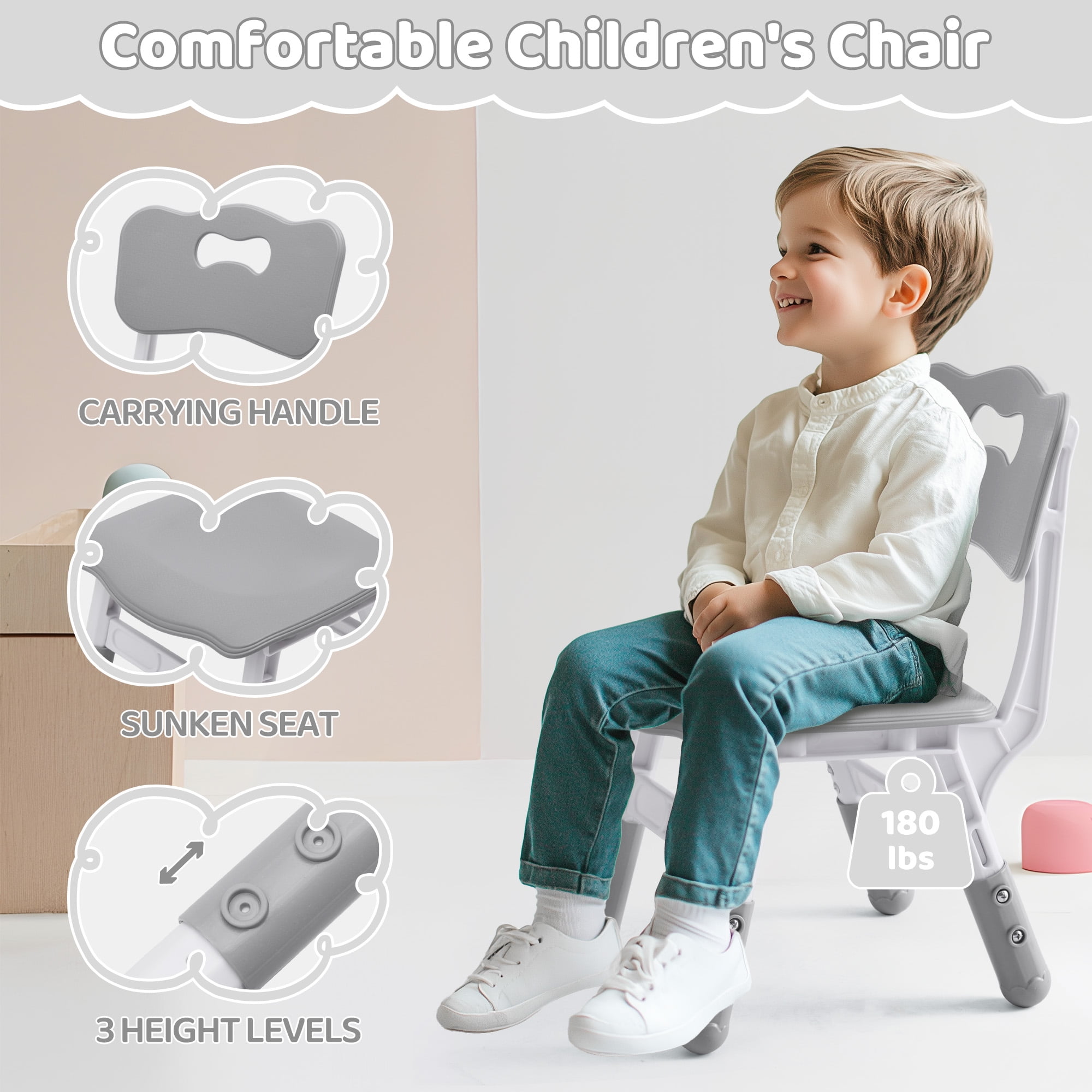 Toddler Table and 4 Chairs Set, Height Adjustable Kids Table and Chair Set, 31.5''L x 23.6''W, Marble Pattern & Graffiti Desktop, Children Multi-Activity Table for Home/Daycare/Classroom