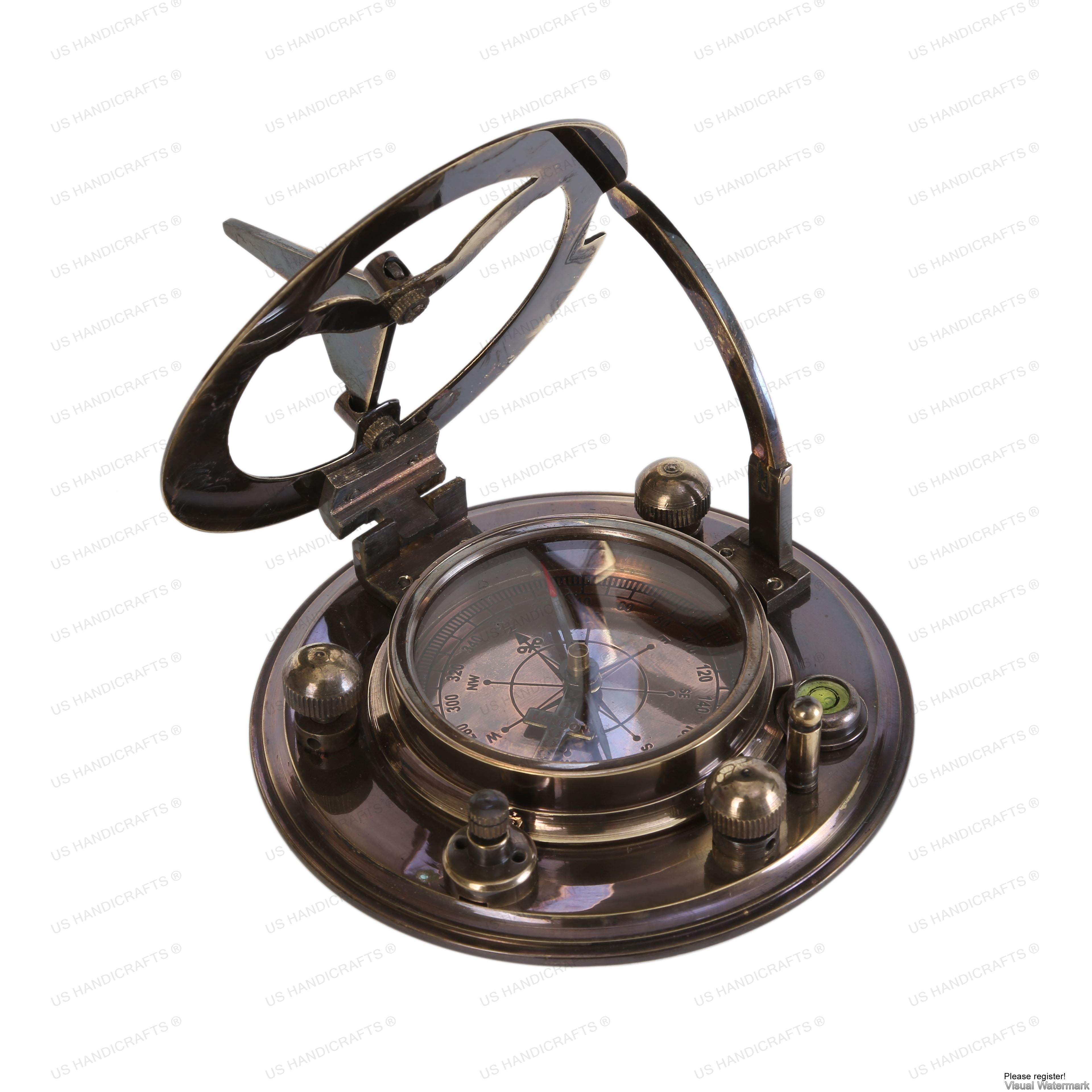 US HANDICRAFTS Vintage Compass Navigation Instrument Brass Sundial Compass with Wooden Case & Calendar Engraved Baptism Gifts for Loved Ones, Son, Love, Partner Compass for Camping, Hiking, Touring