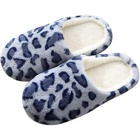 

shuwee Fuzzy Socks with Grips for Women Leopard Printed Fluffy Slippers Round Toe Flats Plus Velvet House Slippers House Bedroom Walking Shoes Arch Support
