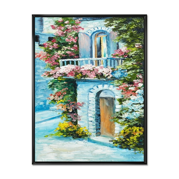 Designart 'House With Colorful Flowers Near The Sea II' Traditional Framed Canvas Wall Art Print