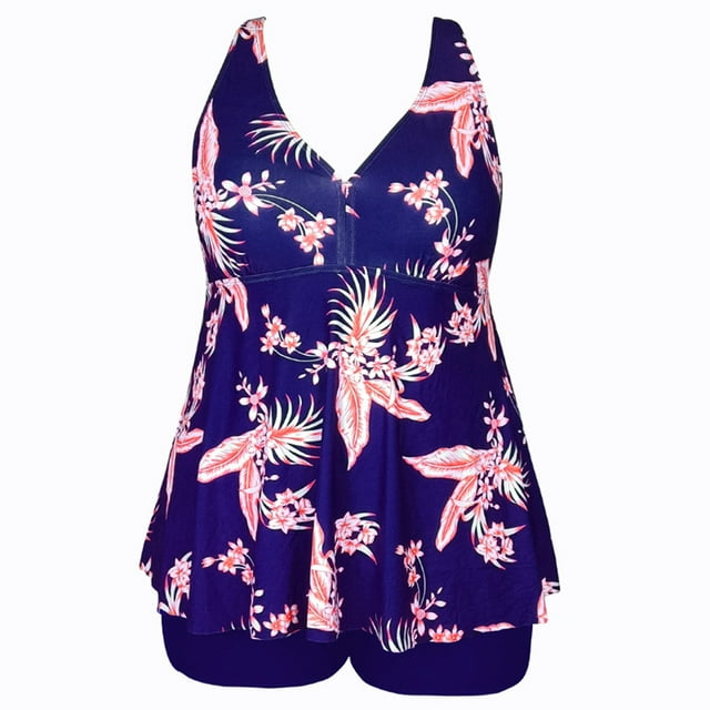 HAWEE Womens Plus Size Tankini Swimsuits with Shorts Two Piece Bathing Suit Floral Printed Swimwear
