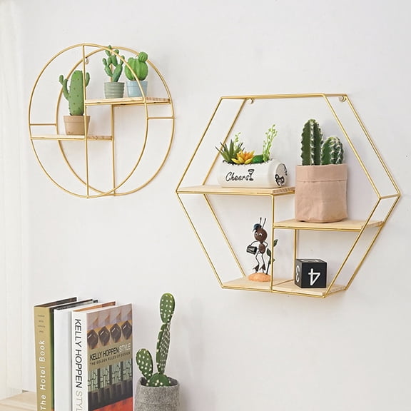 FUTUREORYY Wall Shelves Golden Wood 1Pack 14.6x14.6x4.3in