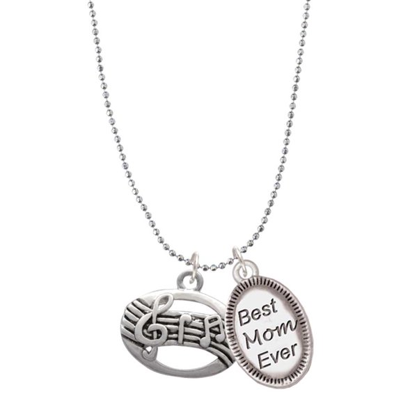 Delight Jewelry Silvertone Oval with Music Notes Best Mom Ever Charm Necklace