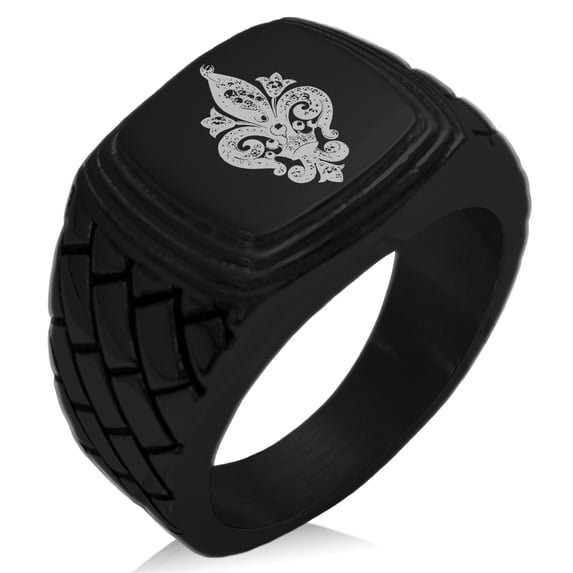 Stainless Steel Crown Fleur De Lis Geometric Pattern Step-Down Biker Style Polished Ring