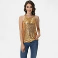 thumbnail image 3 of Women's Sleeveless Sequin Halter Top with Pleated Neckline and Sparkling Finish - X Large, Gold, 3 of 6