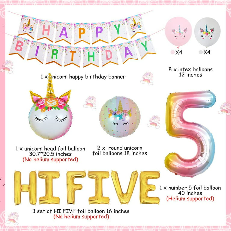 Large number 5 balloon 5th birthday unicorn birthday decorations