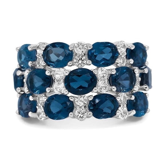 6.36 Carat Genuine London Blue Topaz & White Topaz Ring in Sterling Silver