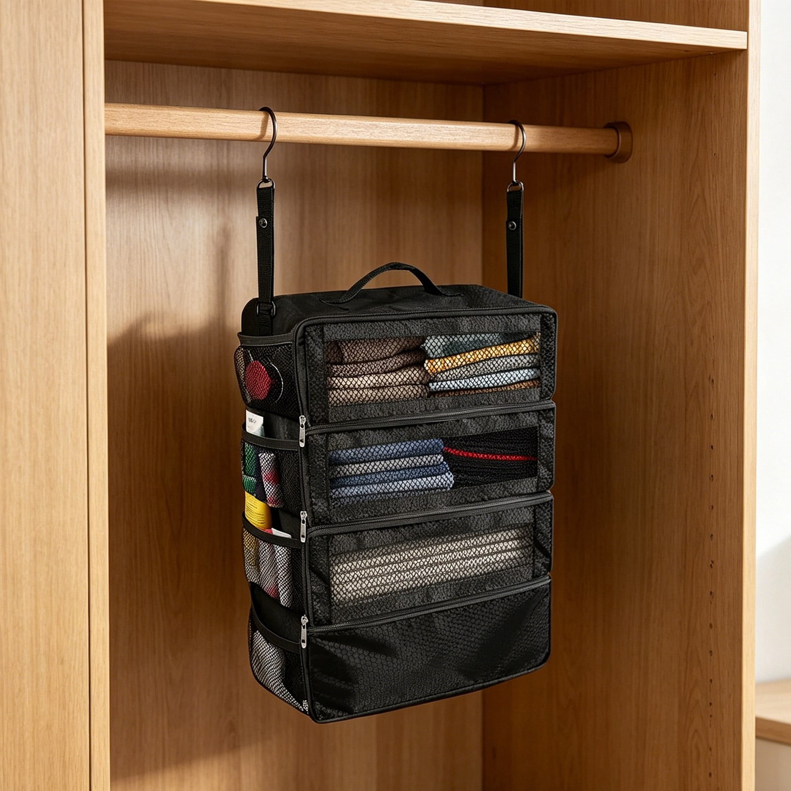 Suitcase Organizer Travel Luggage Organizer Hanging Shelves, Collapsible Portable Packing Cubes for Carry-on Suitcase, Closet Storage for Travel Bags Accessories - Hotel and Cruise Use