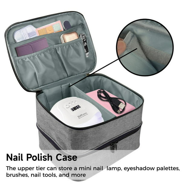 Nail Polish Bag, 2-Tier Nail Polish Nail Lamp Storage Bag, 30 Bottles Nail Polish Organizer Case, Portable Travel Nail Polish Case for Manicure Kit